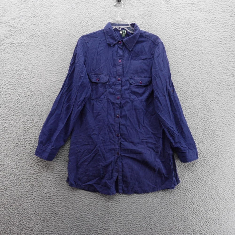 Lauren‎ Ralph Lauren Womens Cotton Button Down Tunic Large Navy Blue Womens